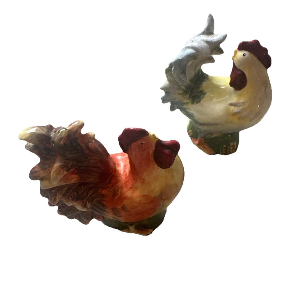 Hand-Painted Ceramic Rooster Salt and Pepper Shakers - Yellow & Red